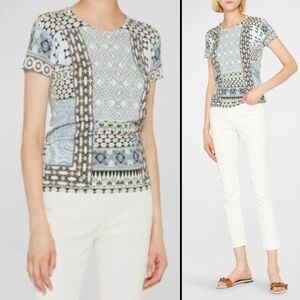 ETRO Women's Patterned Jersey Top Stretch Silk Multicolor Round-Neck Sz 50 US XL